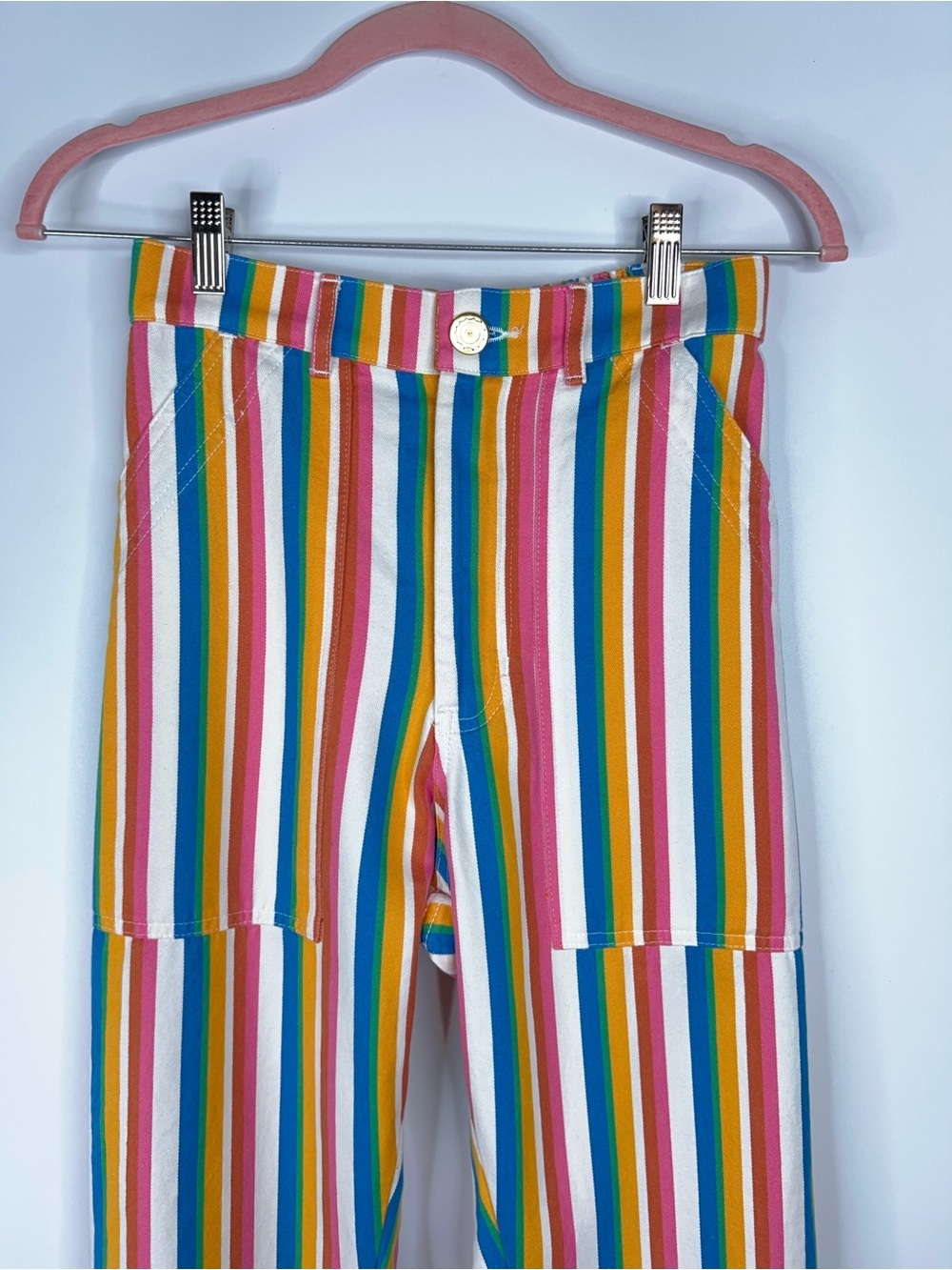 Big Bud Press Work Pants Multicolor Rainbow Stripe Straight Leg Cotton Size XS - Picture 2 of 10